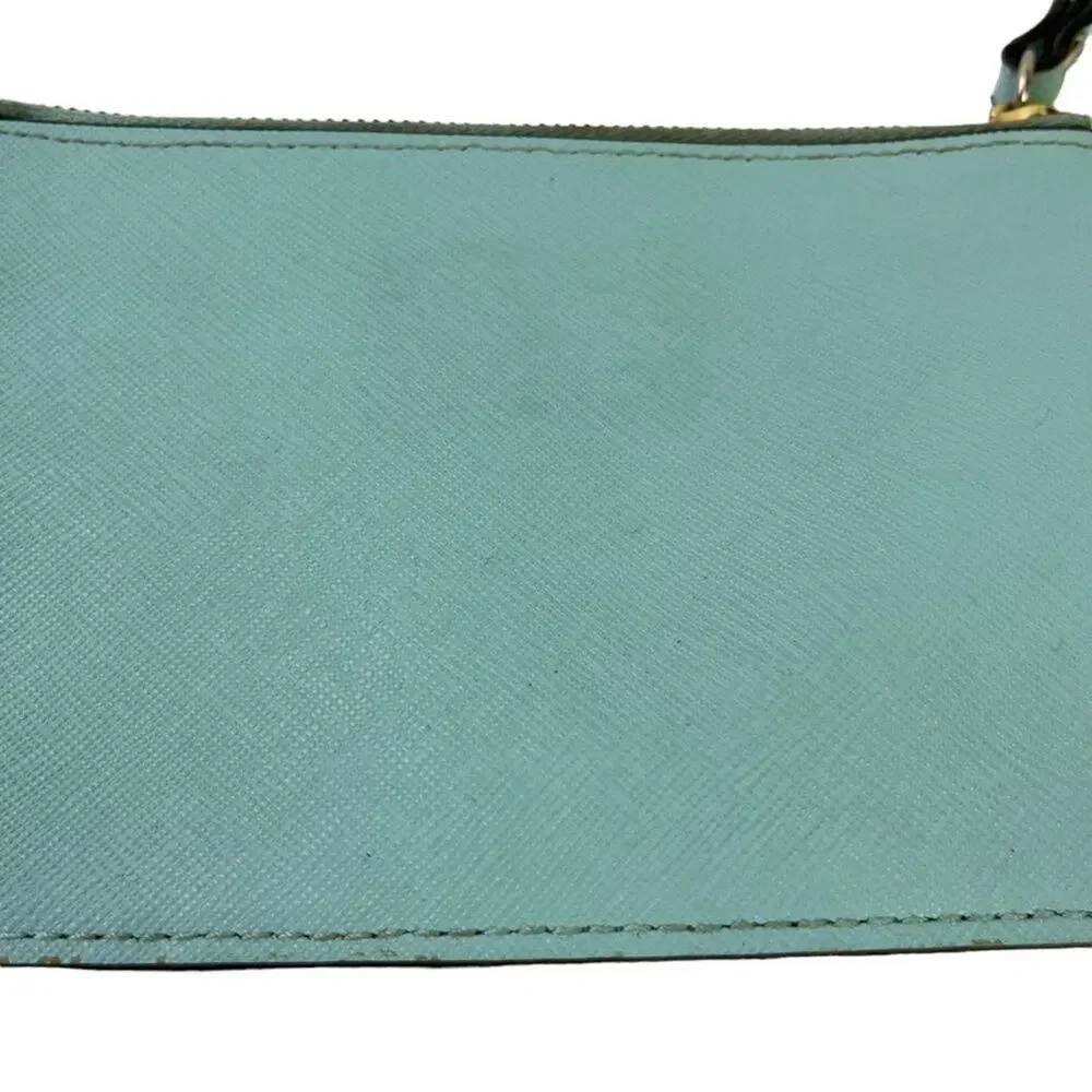 Kate Spade New York Aqua Blue Wristlet Coin Purse 100% Cow Hide Genuine Leather
